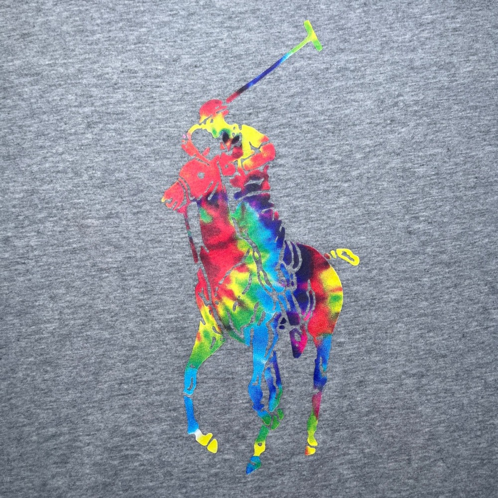 Polo Ralph Lauren T-Shirt Mens Large Gray Excellent Tie Dye Big Pony Graphic Tee